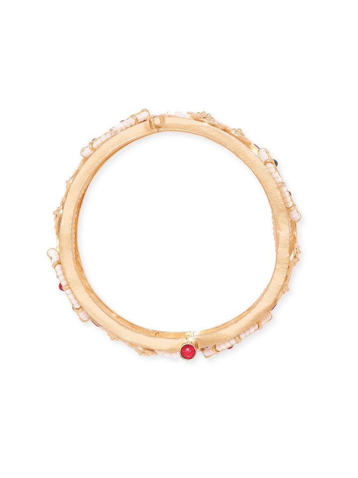 Rubans 24k Gold plated kundan & kemp studded pearl beaded handcrafted bangles Bangles & Bracelets