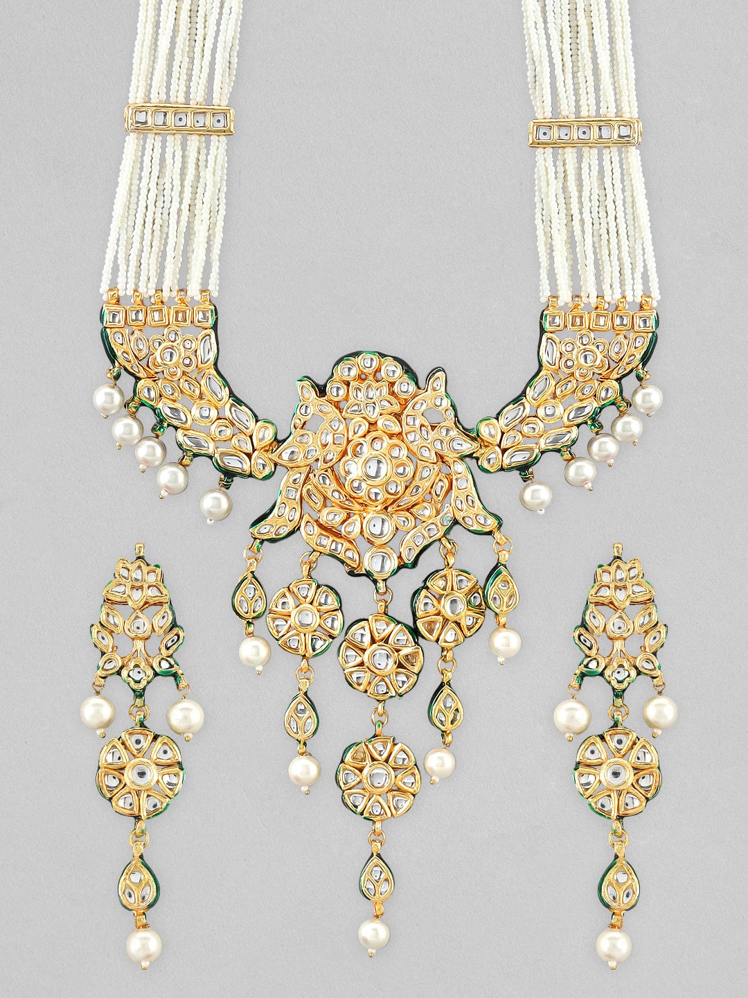 Rubans 24K Gold Plated Kundan Necklace Set With Layered Design Necklace Set