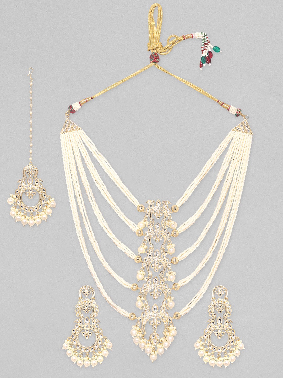 Rubans 24k Gold plated Kundan Studded Pearls Necklace,Earring & Maangtikka Set Necklace Set