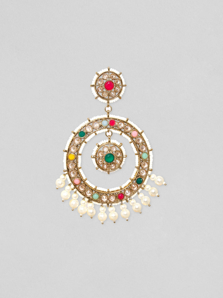 Rubans 24K Gold Plated Multicolour AD Studded Chandballi Earrings Earrings