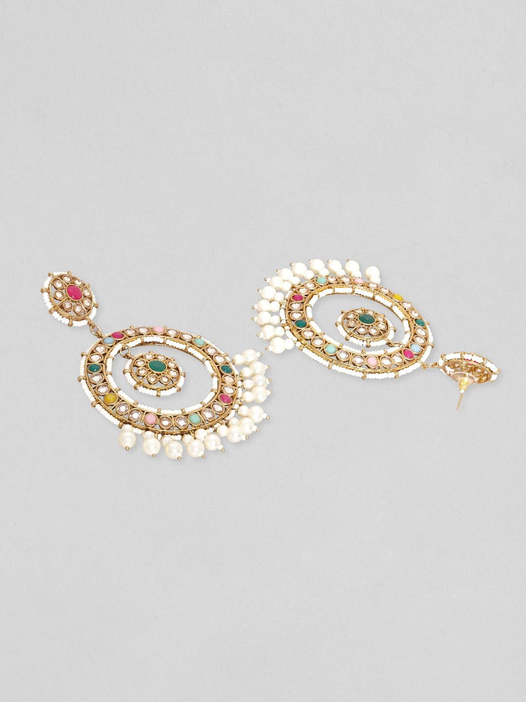 Rubans 24K Gold Plated Multicolour AD Studded Chandballi Earrings Earrings