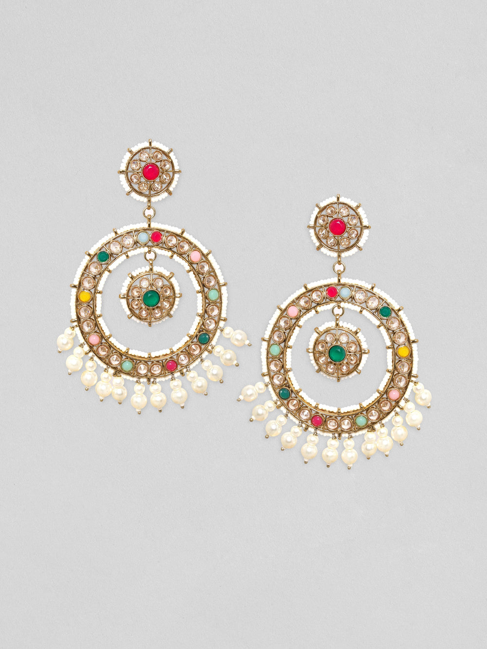 Rubans 24K Gold Plated Multicolour AD Studded Chandballi Earrings Earrings