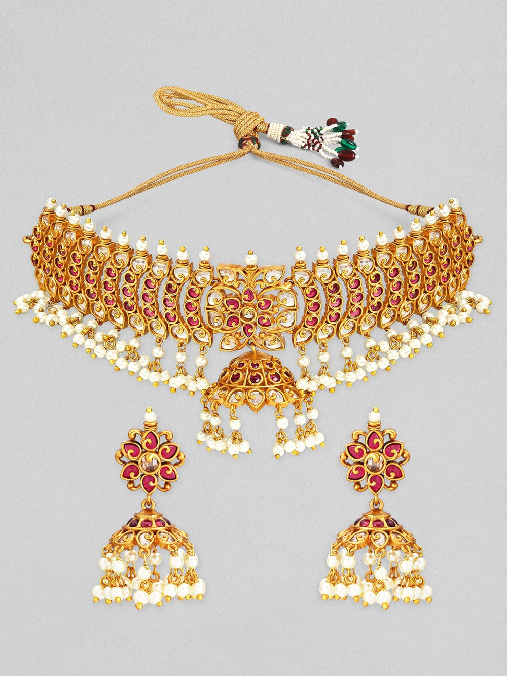 Rubans 24K Gold Plated Ruby studded Choker set. Necklace Set