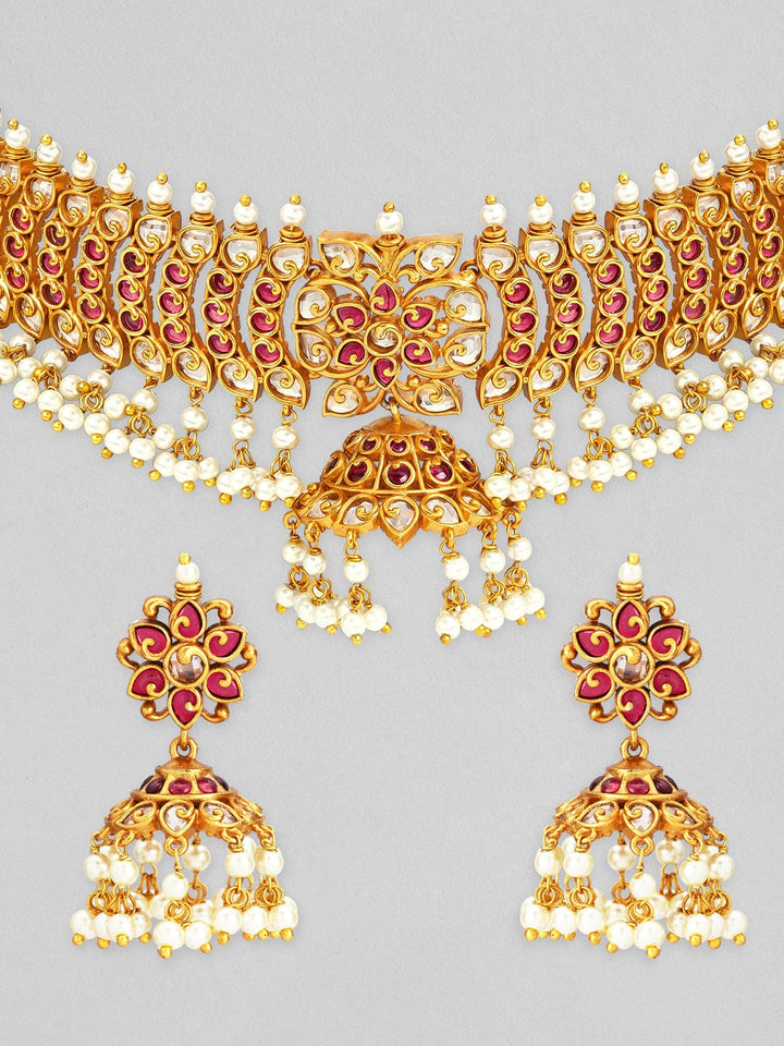 Rubans 24K Gold Plated Ruby studded Choker set. Necklace Set