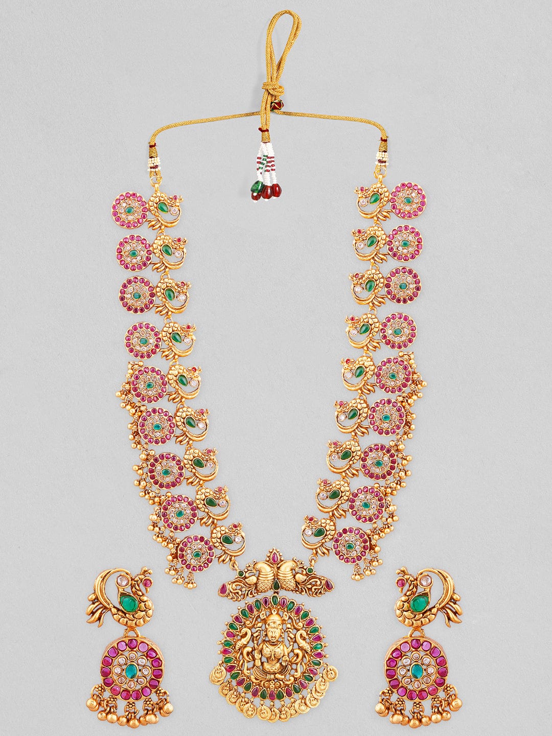 Rubans 24K Gold Plated Temple Necklace Set With Goddess Motifs. Necklace Set