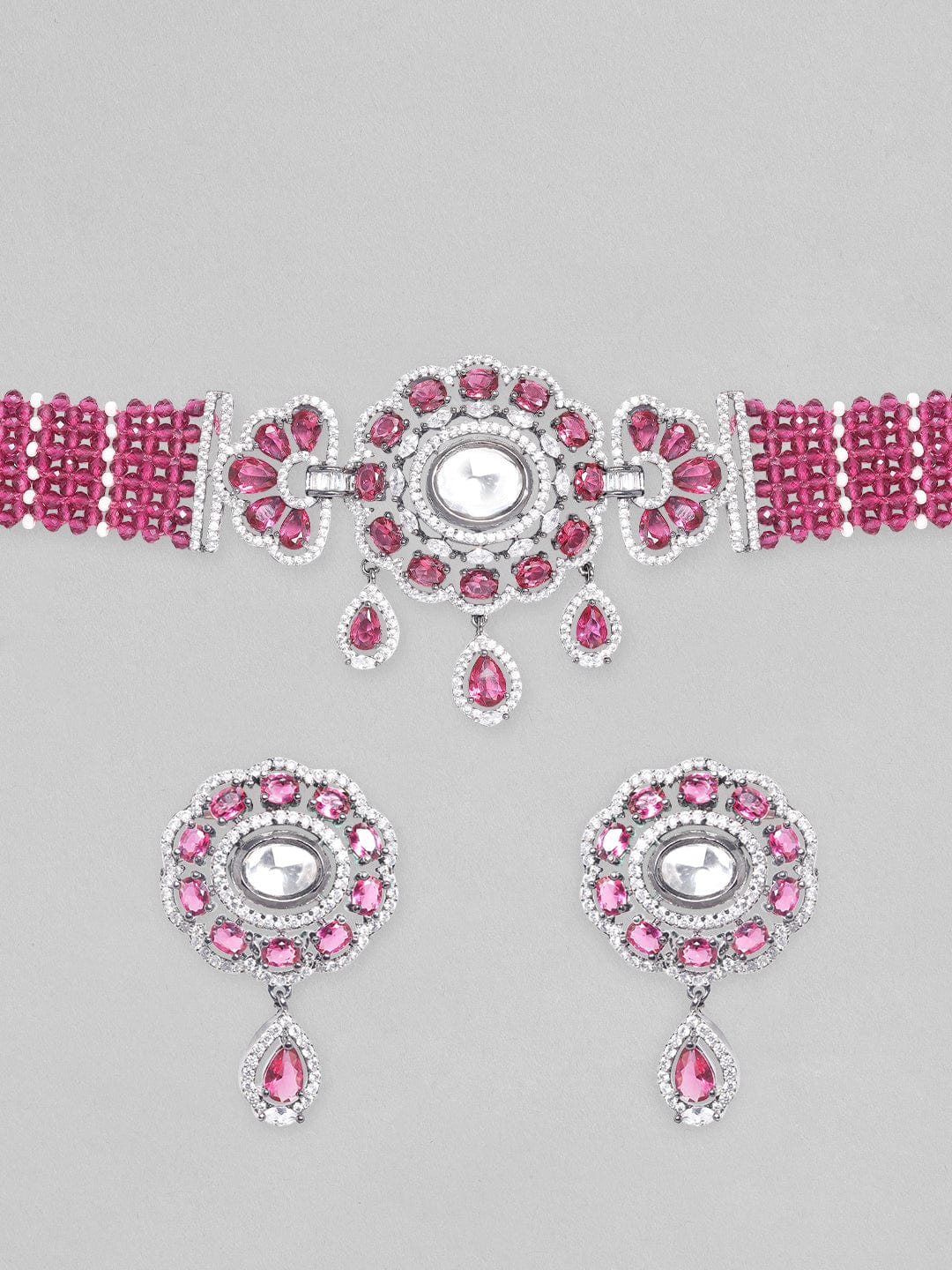 Rubans AD Pink Beaded Choker Set Necklace Set