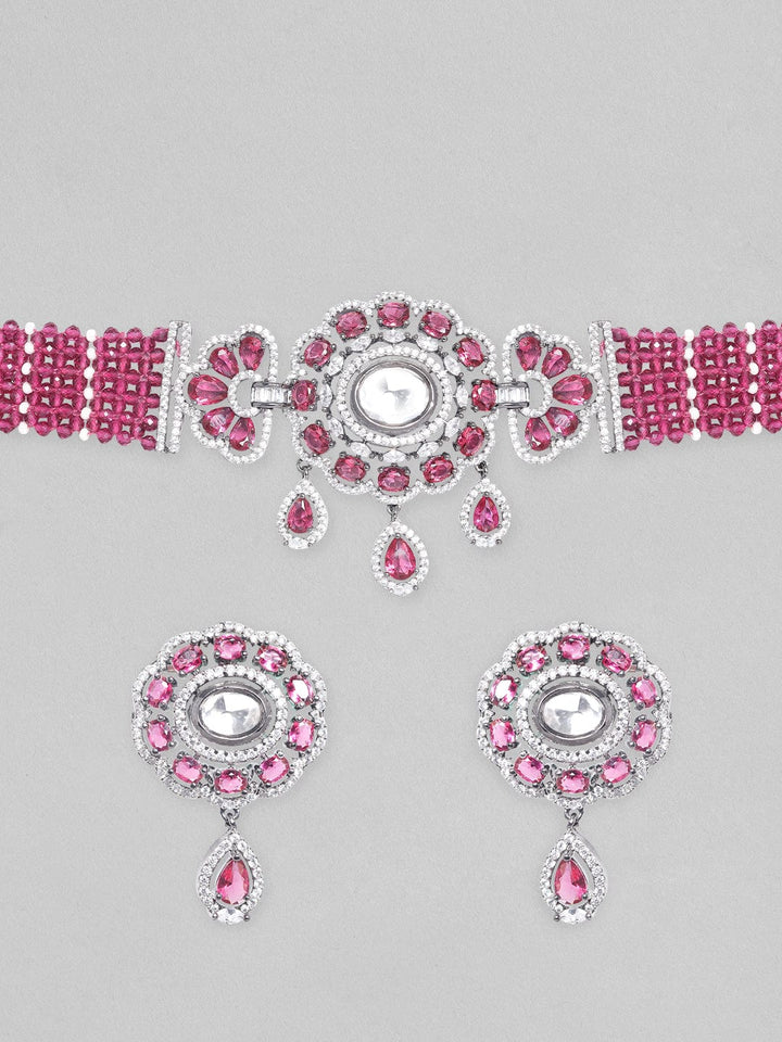 Rubans AD Pink Beaded Choker Set Necklace Set