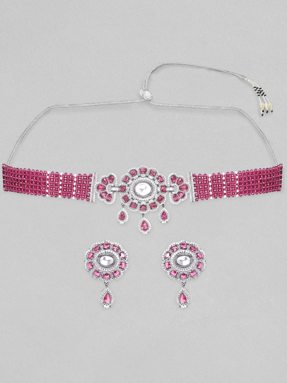 Rubans AD Pink Beaded Choker Set Necklace Set