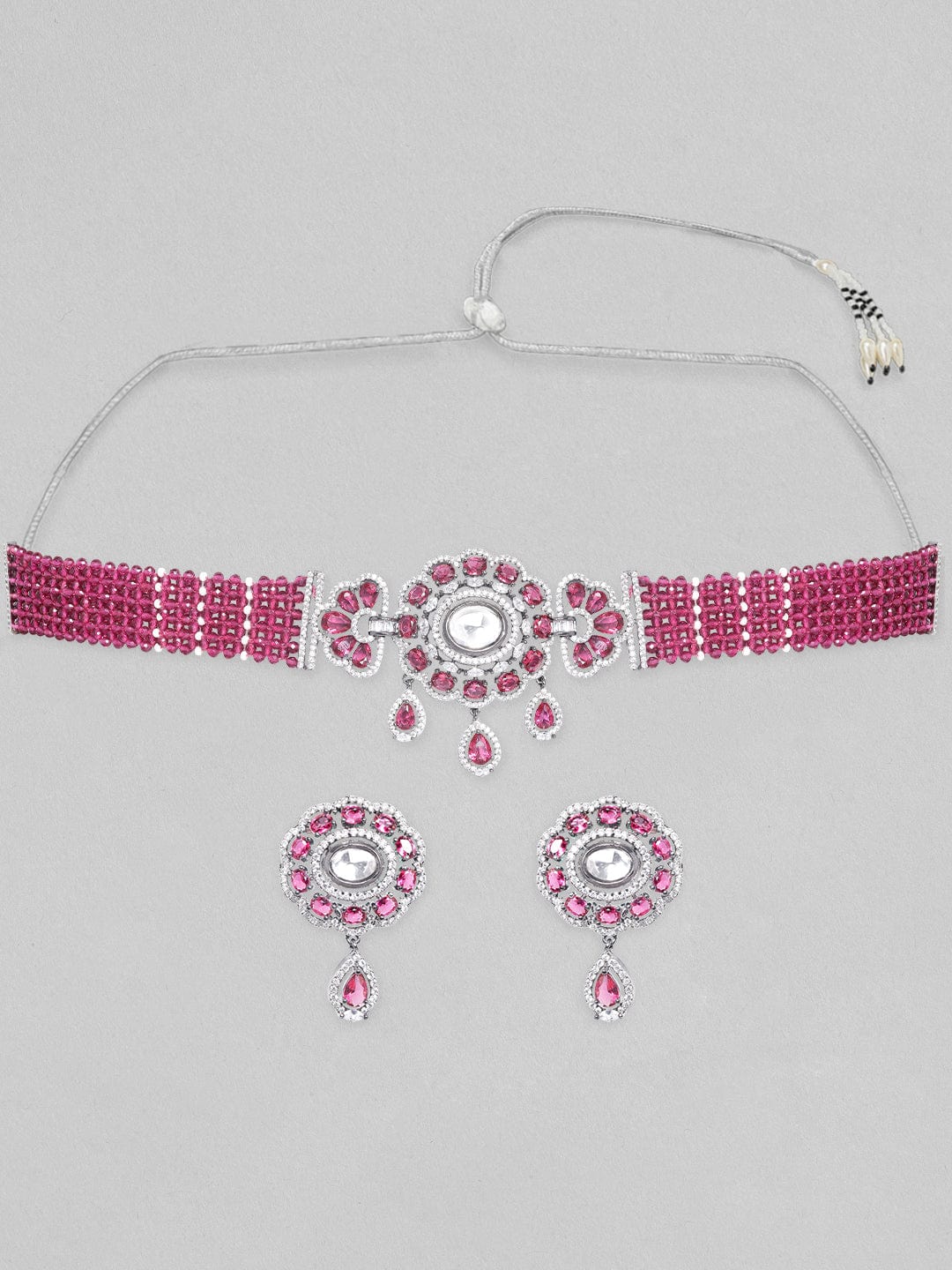 Rubans AD Pink Beaded Choker Set Necklace Set