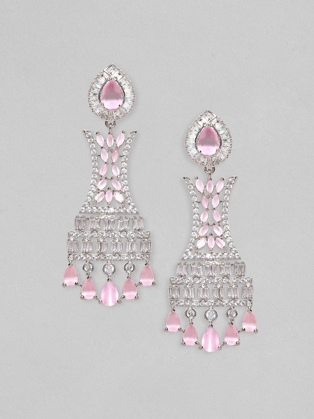 Rubans AD Pink Stone Long Cocktail Earrings Earrings