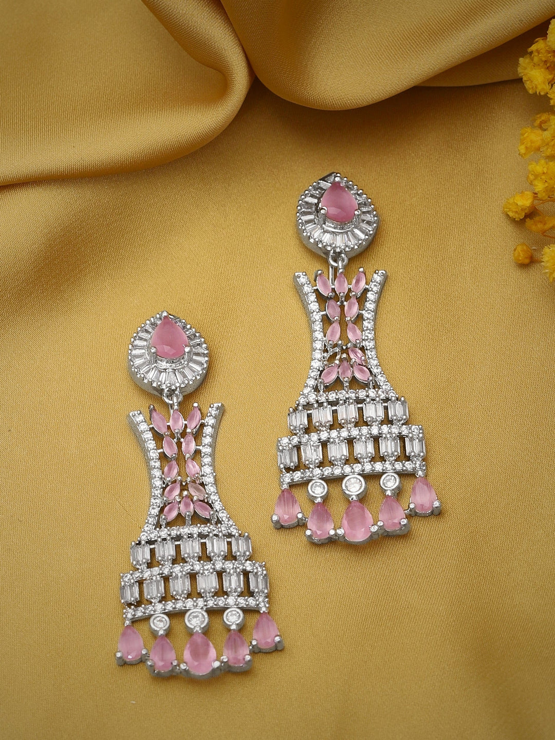 Rubans AD Pink Stone Long Cocktail Earrings Earrings