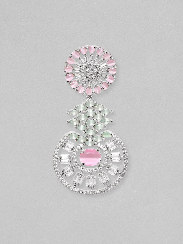 Rubans AD Pink Stone Round Cocktail Earrings Earrings