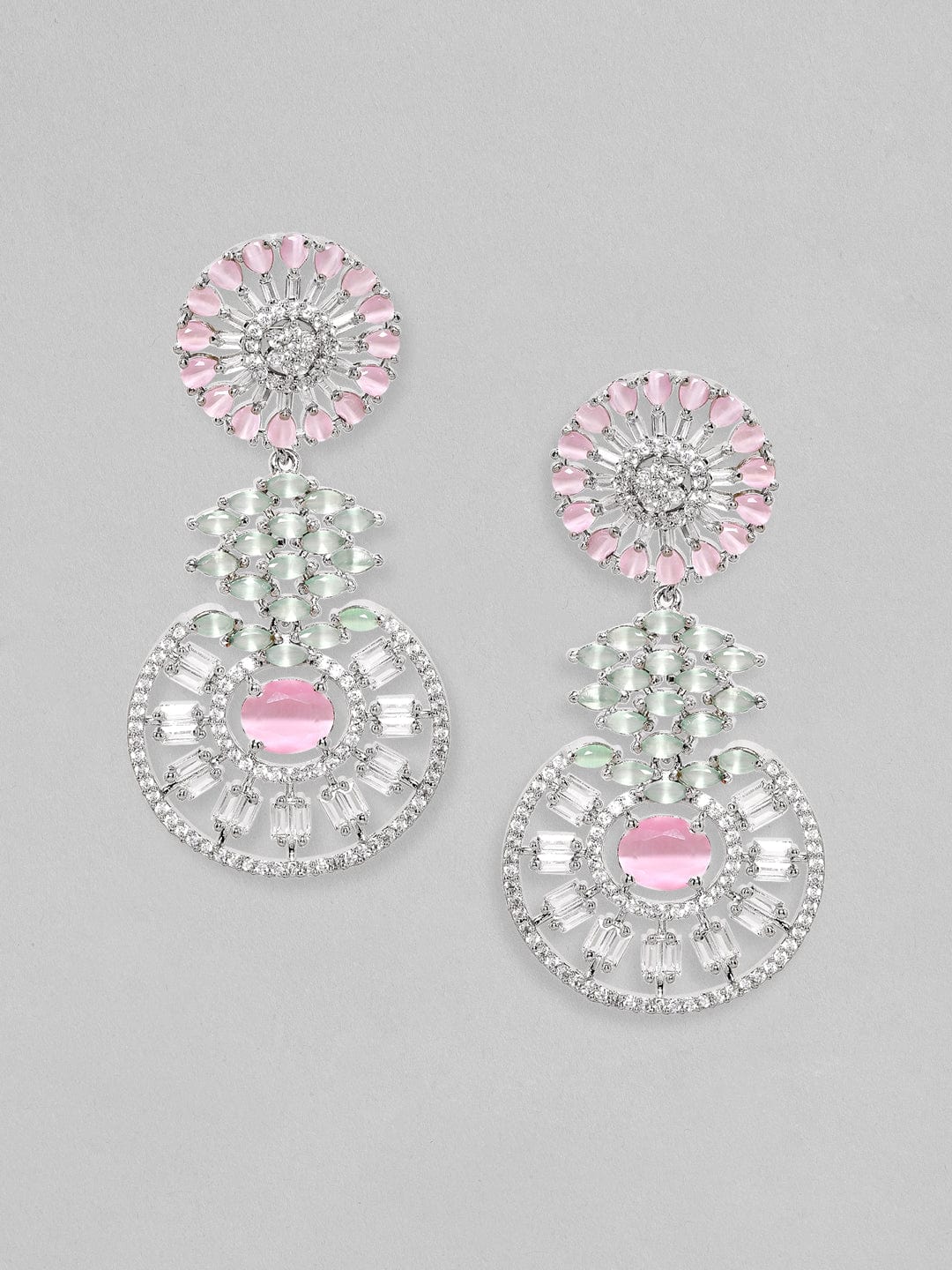 Rubans AD Pink Stone Round Cocktail Earrings Earrings