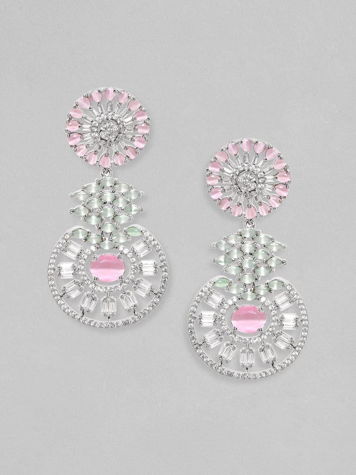 Rubans AD Pink Stone Round Cocktail Earrings Earrings