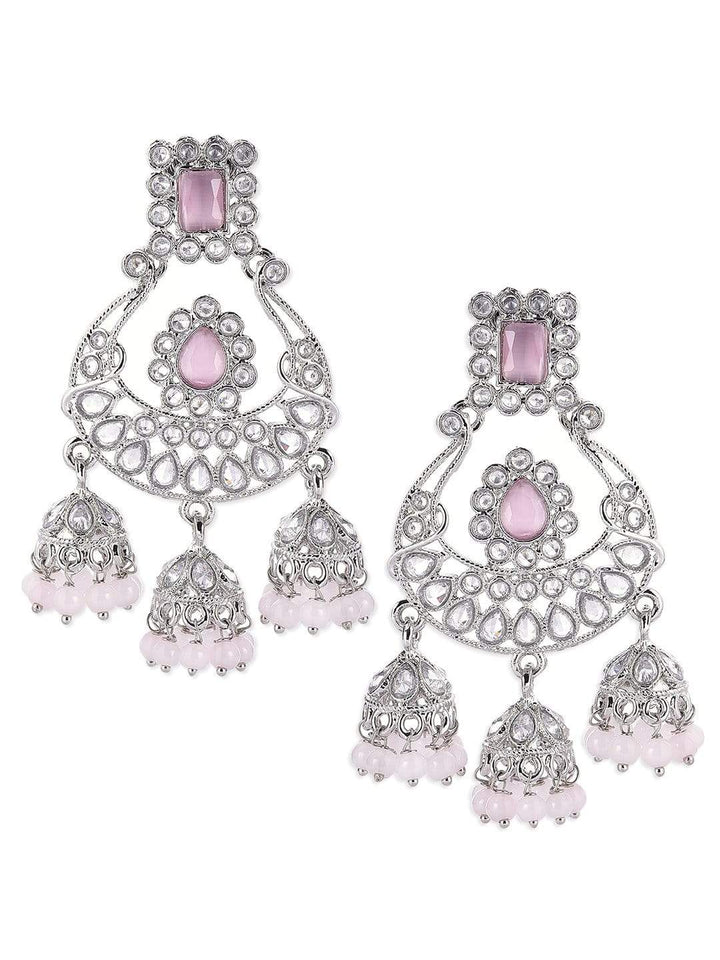 Rubans AD Studded Silver Plated Pastel Multi Jhumka Earrings Earrings