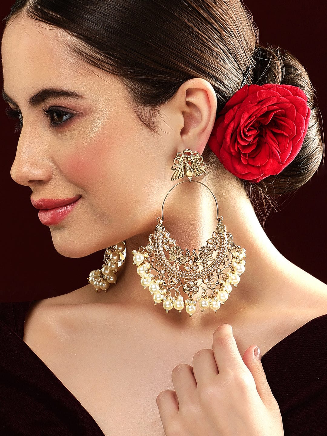 Rubans Beautiful Peacock Inspired Chandbali With Pearl Hangings. Earrings