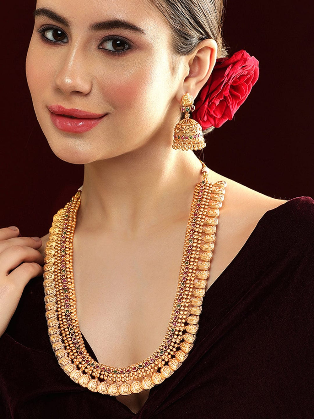 Rubans Divine Gold-Plated Temple Necklace Set Necklaces, Necklace Sets, Chains & Mangalsutra