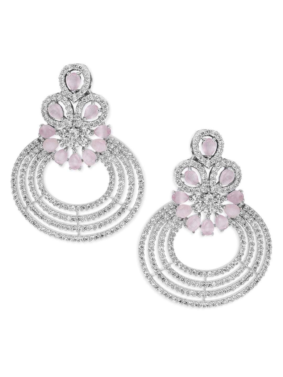 Rubans Elegant Blush Pink AD Chandbali Earrings Earrings