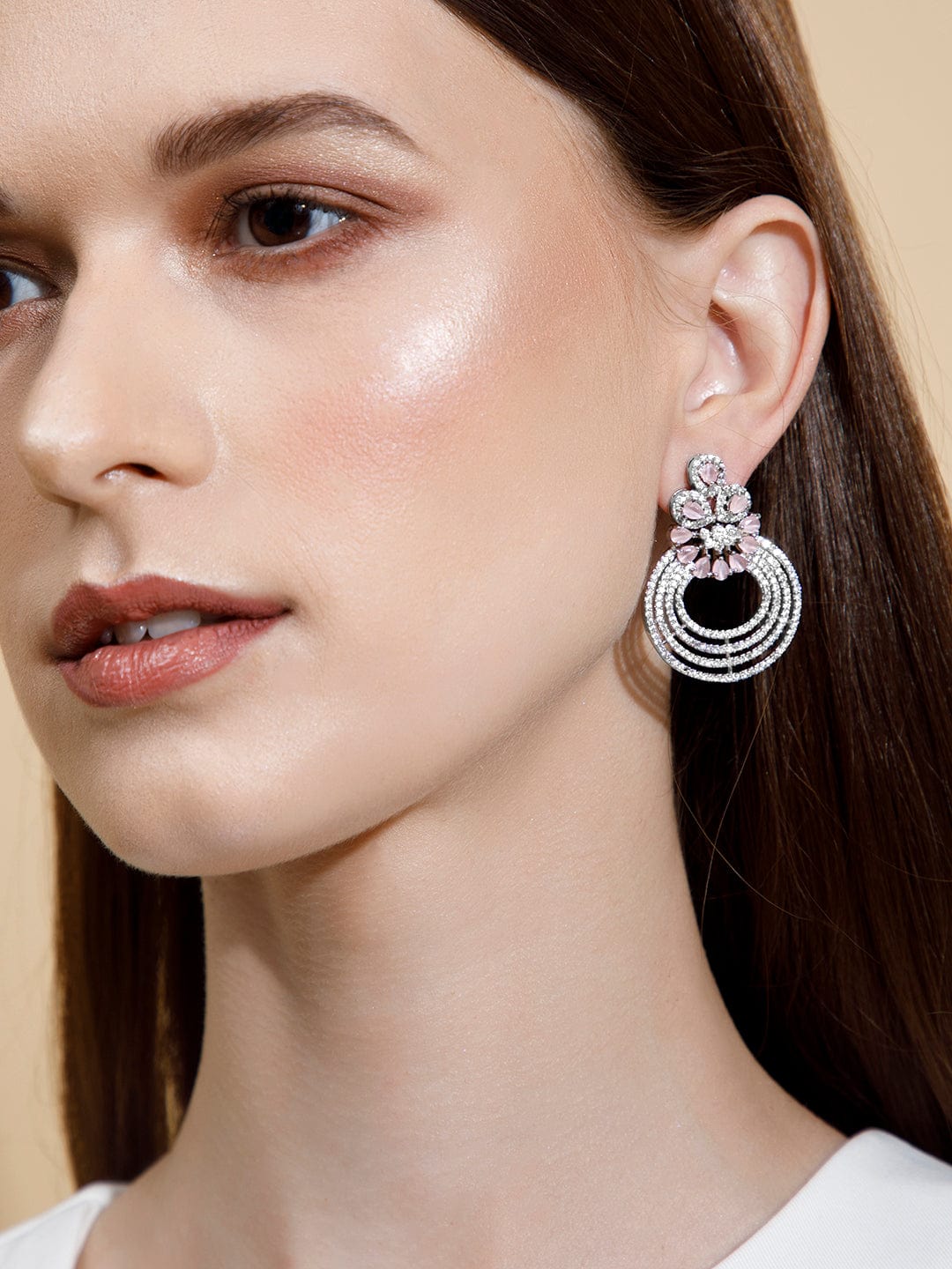 Rubans Elegant Blush Pink AD Chandbali Earrings Earrings
