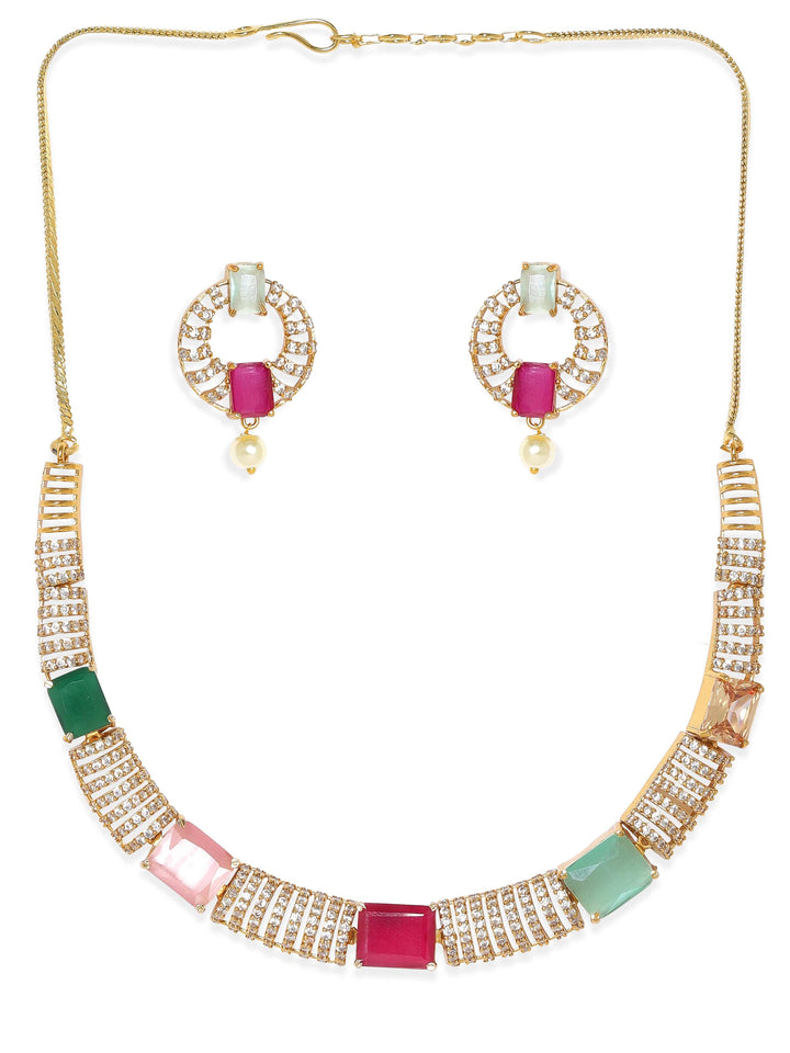 Rubans Elegant Golden AD Necklace Set Jewellery Sets