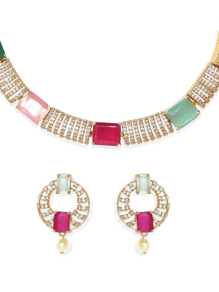 Rubans Elegant Golden AD Necklace Set Jewellery Sets