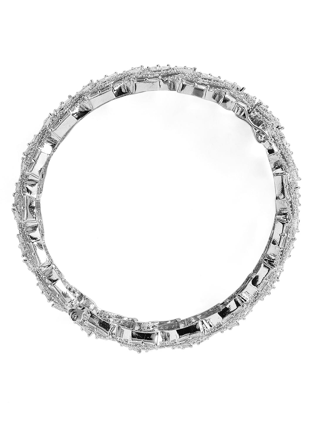 Rubans Elegant Rhodium-Plated Leaf Motif with Zirconia Accents Bracelet Bangles & Bracelets