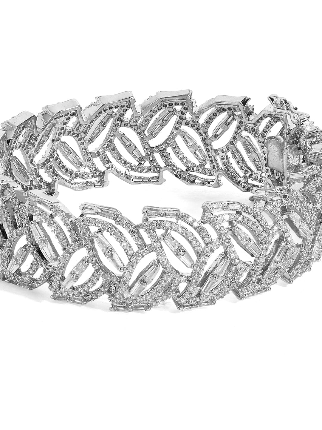 Rubans Elegant Rhodium-Plated Leaf Motif with Zirconia Accents Bracelet Bangles & Bracelets