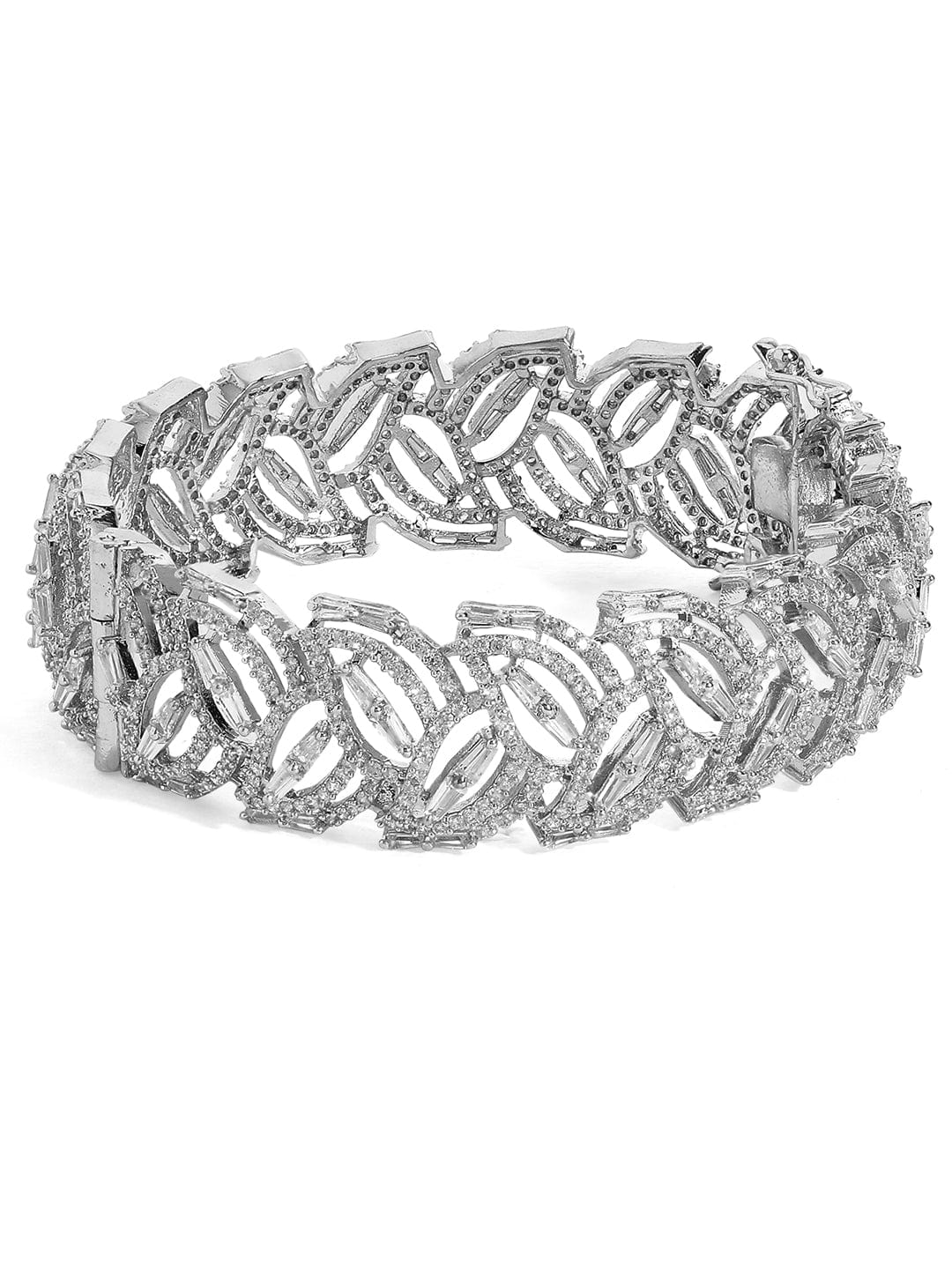 Rubans Elegant Rhodium-Plated Leaf Motif with Zirconia Accents Bracelet Bangles & Bracelets