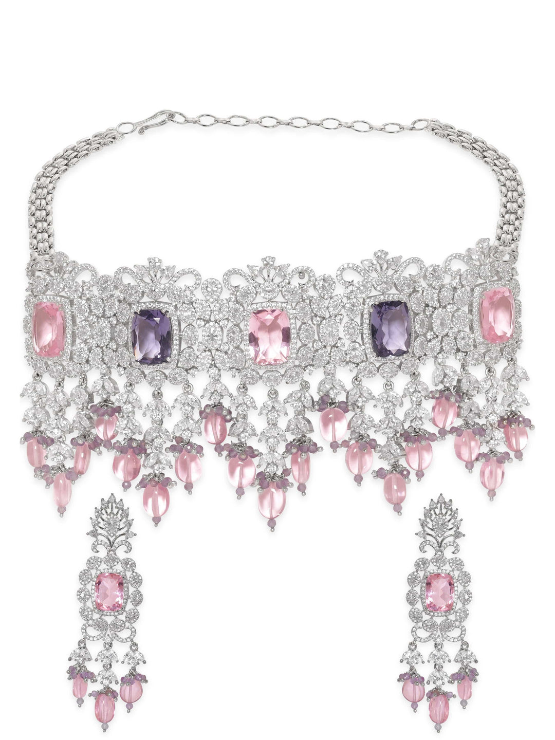 Rubans Enchanting Harmony Pink & Purple AD Choker Set Jewellery Sets