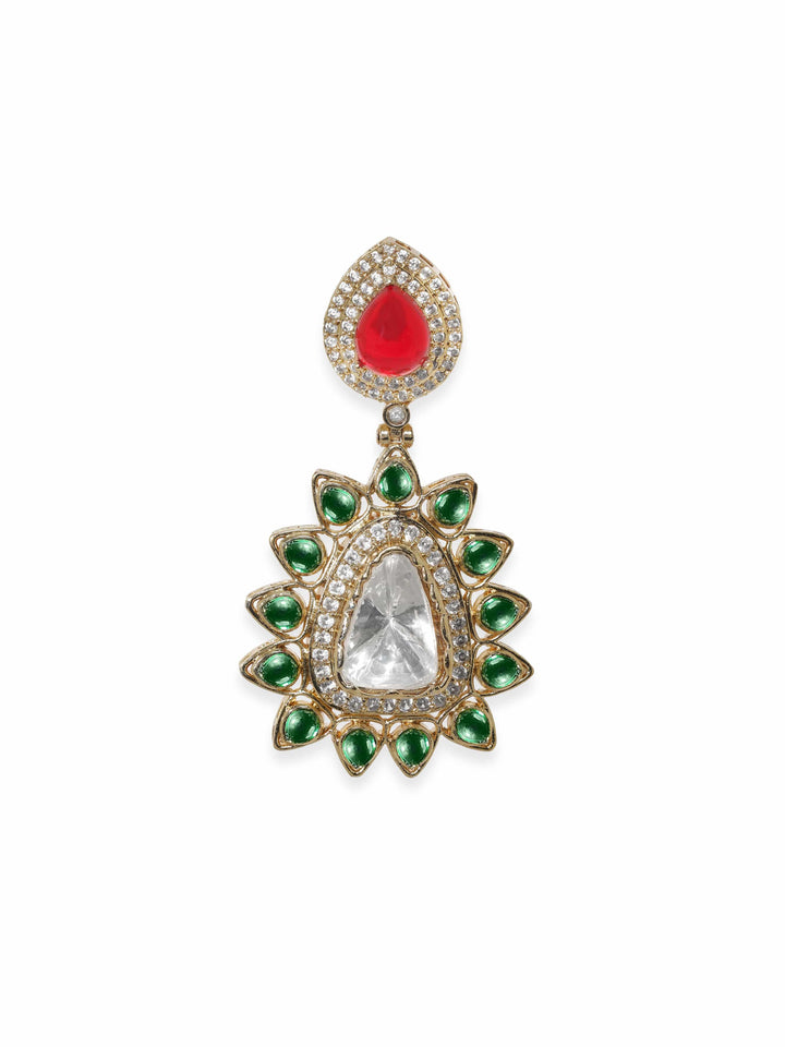 Rubans Exquisite Gold Tone Multicolor Kundan and AD Dangle Earrings Earrings