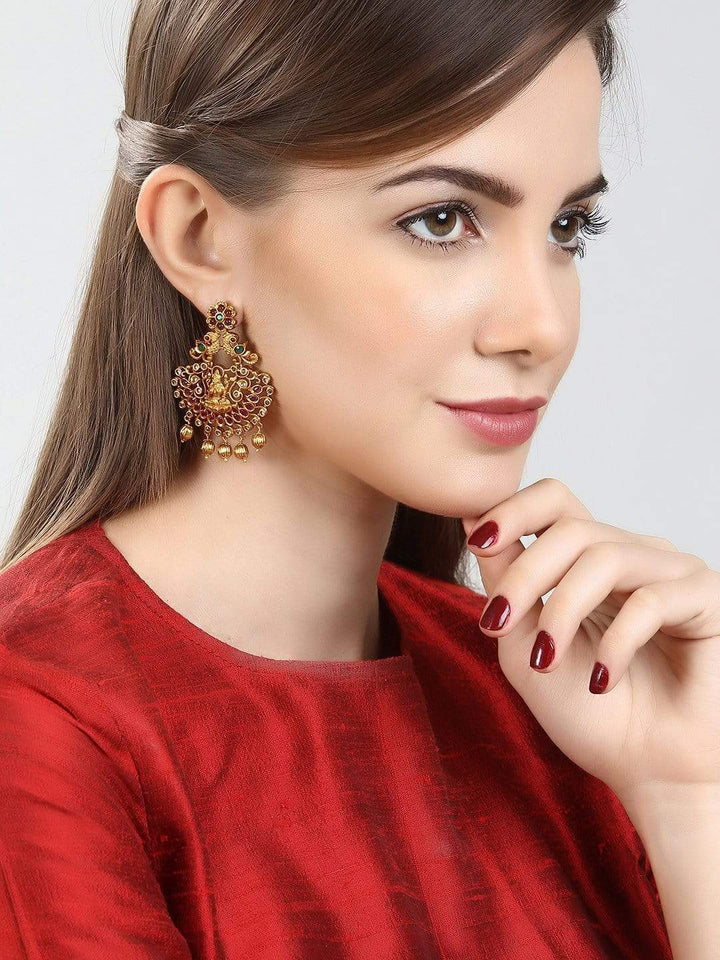 Rubans Finely Handcrafted Gold Plated CZ And Ruby Studded Chandbali Earrings Earrings