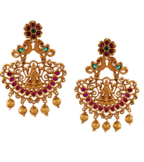 Rubans Finely Handcrafted Gold Plated CZ And Ruby Studded Chandbali Earrings Earrings