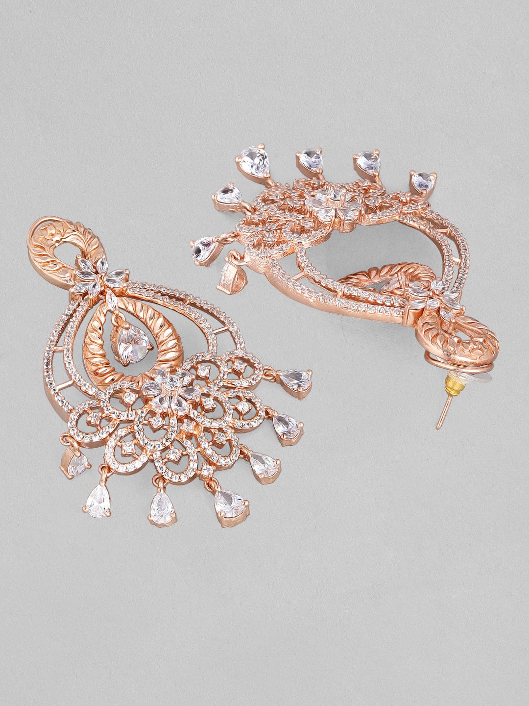 Rubans Floral Zircon Studded Handcrafted Rose Gold Plated Chandbali Earrings Earrings