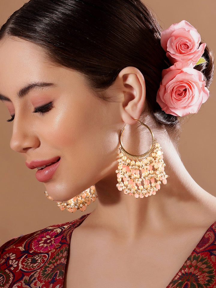 Rubans Gold Plated Chandbali Earrings With Pastel Colour Beads. Earrings