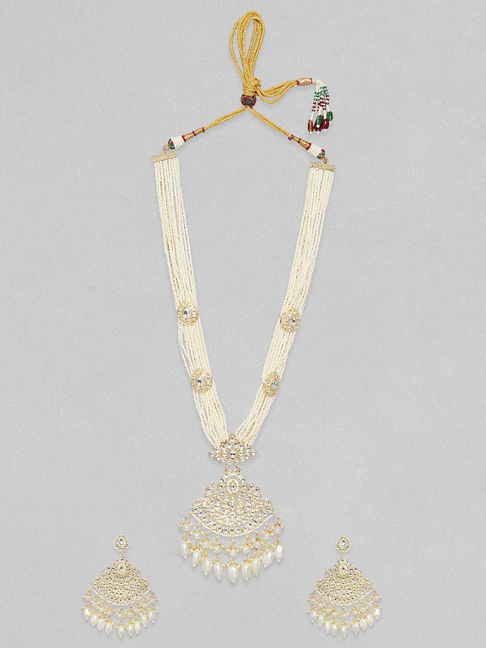 Rubans Gold Plated Classic Kundan Necklace Set With White Beads. Necklace Set