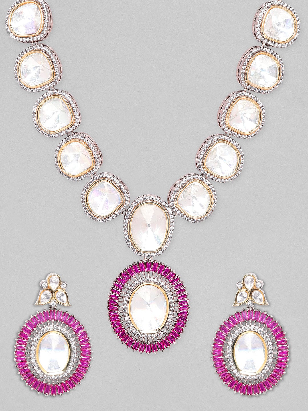 Rubans Gold Plated Contemporary Pink Polki Necklace Set Necklace Set