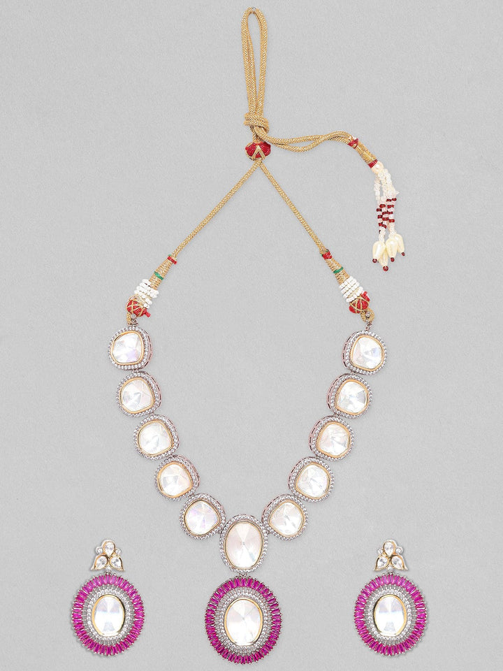 Rubans Gold Plated Contemporary Pink Polki Necklace Set Necklace Set