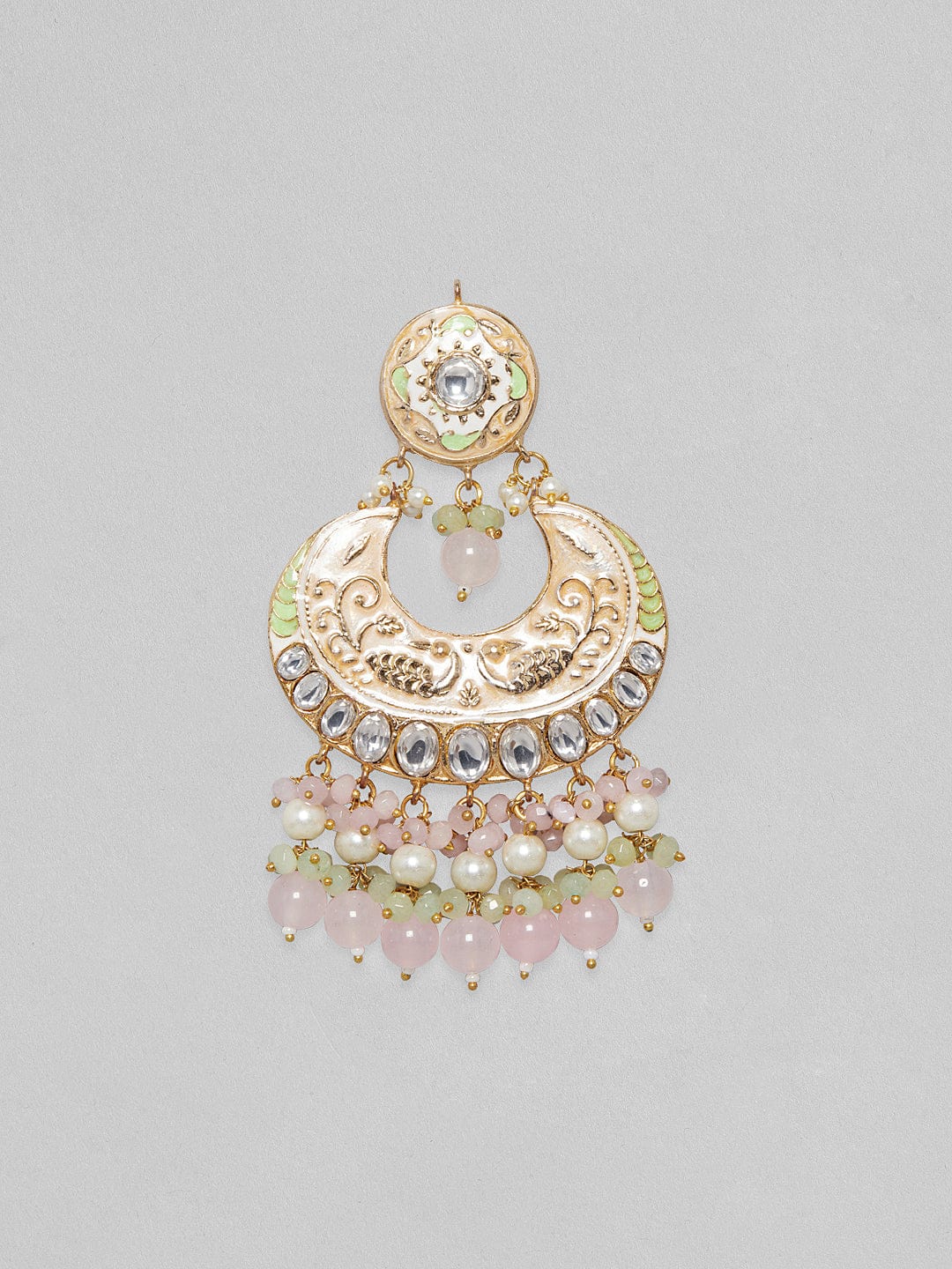 Rubans Gold Plated Enamelled Kundan Chandbali With Pastel Colour Beads Earrings