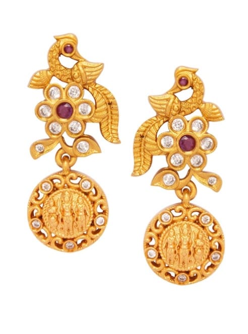 Rubans Gold Plated Fascinating CZ Studded Floral Temple Jewellery Set Necklace Set