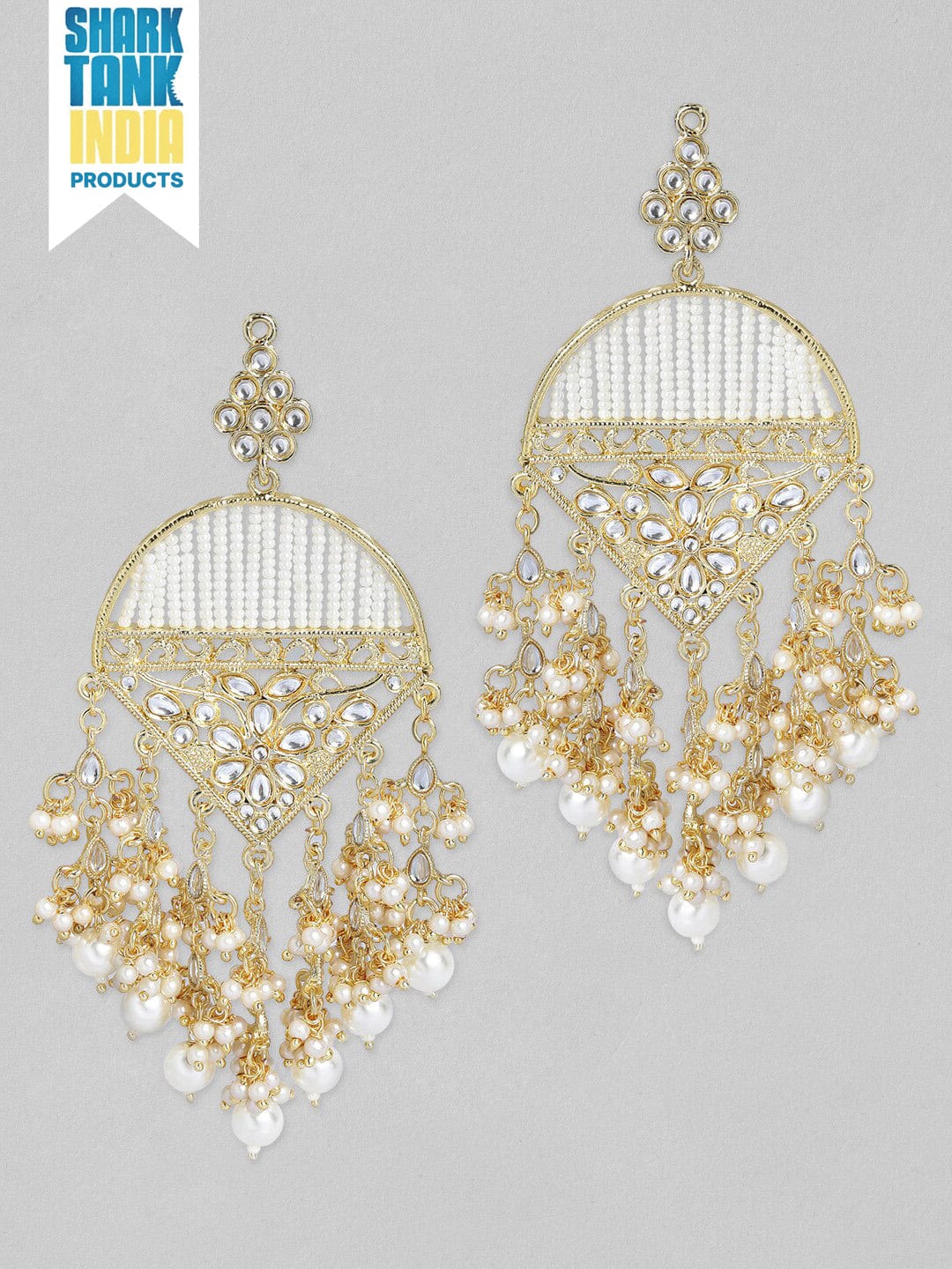 Rubans Gold Plated Handcrafted Kundan with Pearls Chandbali Earrings Earrings