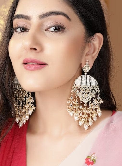 Rubans Gold Plated Handcrafted Kundan with Pearls Chandbali Earrings Earrings