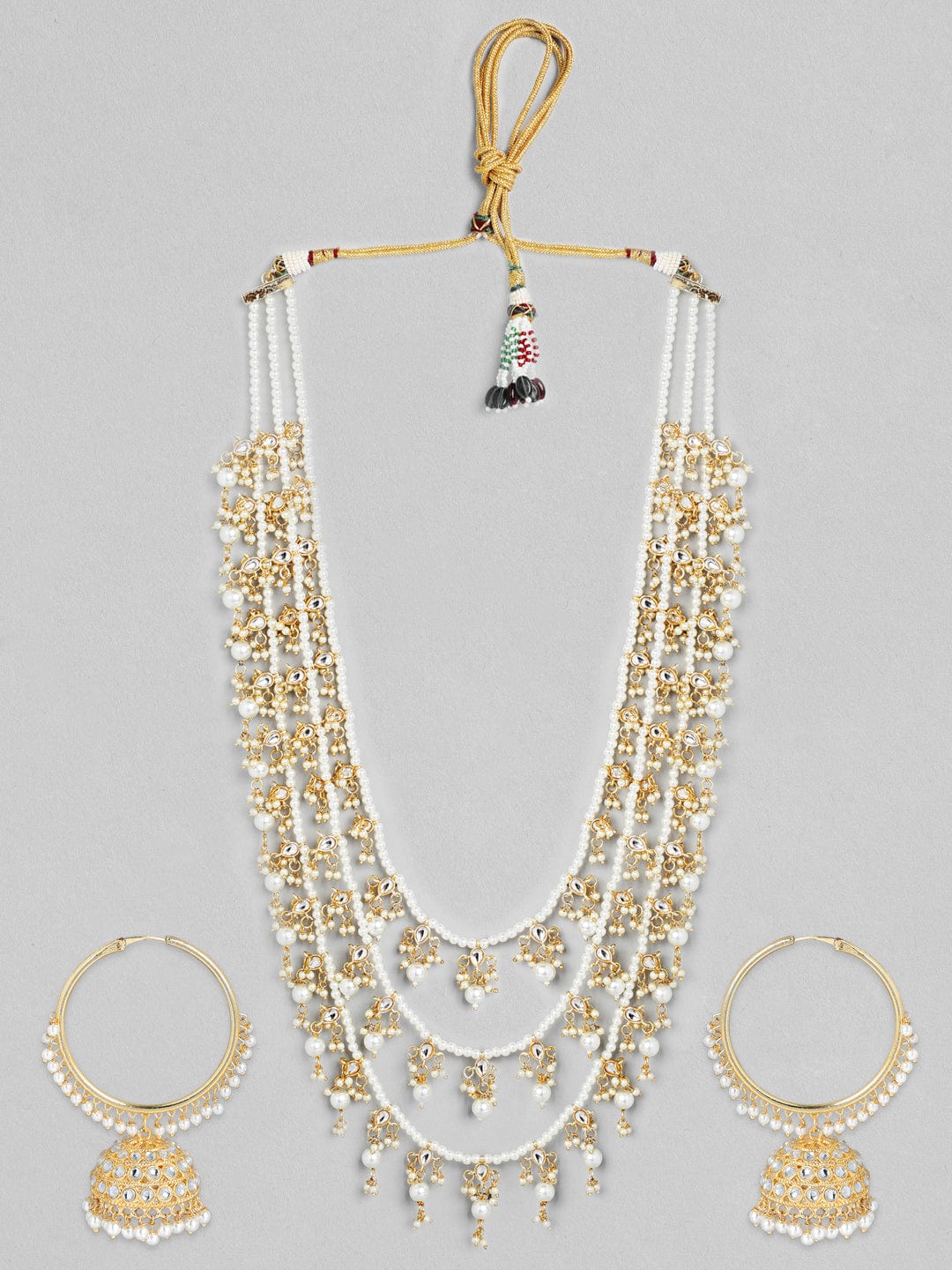 Rubans Gold Plated Handcrafted Kundan with White Pearls Layered Necklace Set Necklace Set