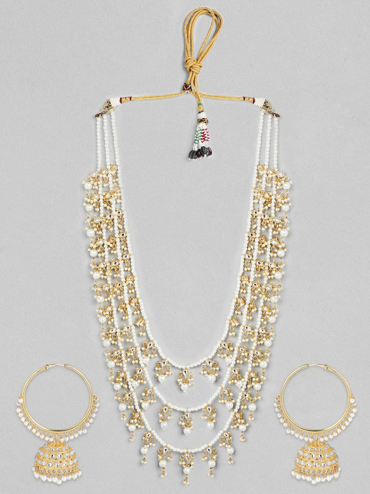 Rubans Gold Plated Handcrafted Kundan with White Pearls Layered Necklace Set Necklace Set