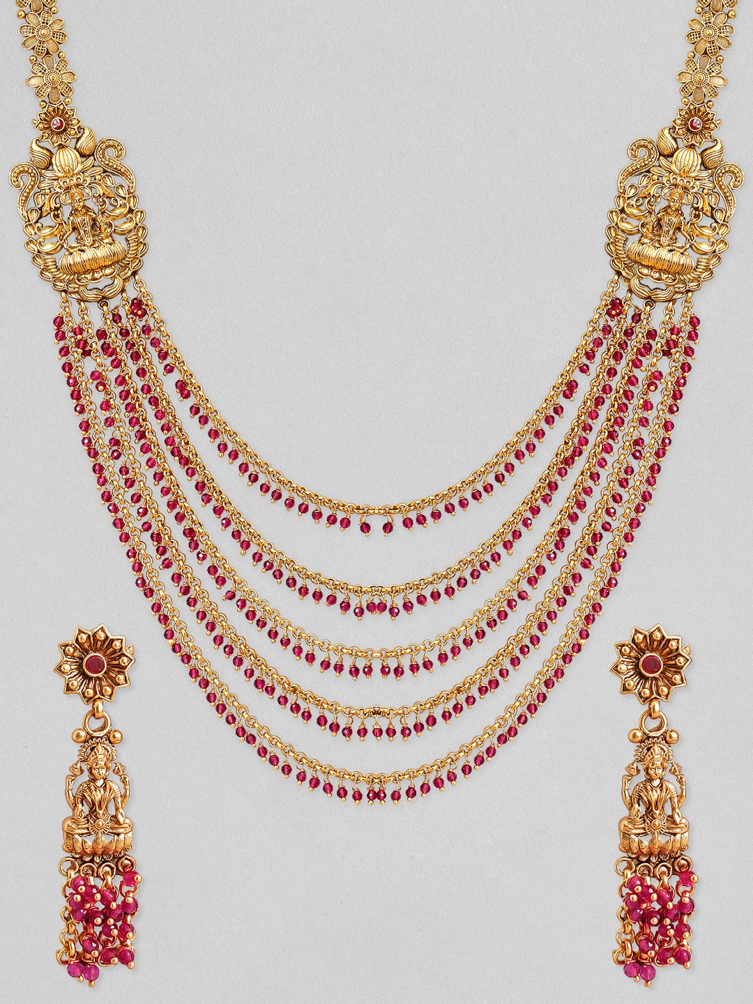 Rubans Gold Plated Handcrafted Multi Layered Devine Temple Choker Set. Necklace Set