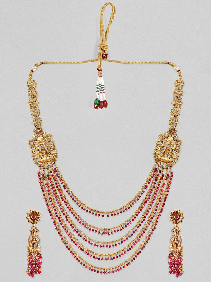 Rubans Gold Plated Handcrafted Multi Layered Devine Temple Choker Set. Necklace Set