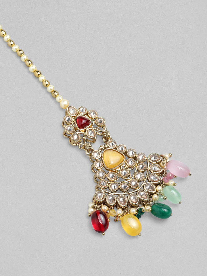 Rubans Gold Plated Handcrafted Multicolored Beads Necklace Set Necklace Set