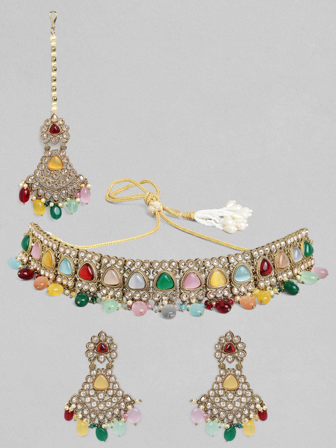 Rubans Gold Plated Handcrafted Multicolored Beads Necklace Set Necklace Set