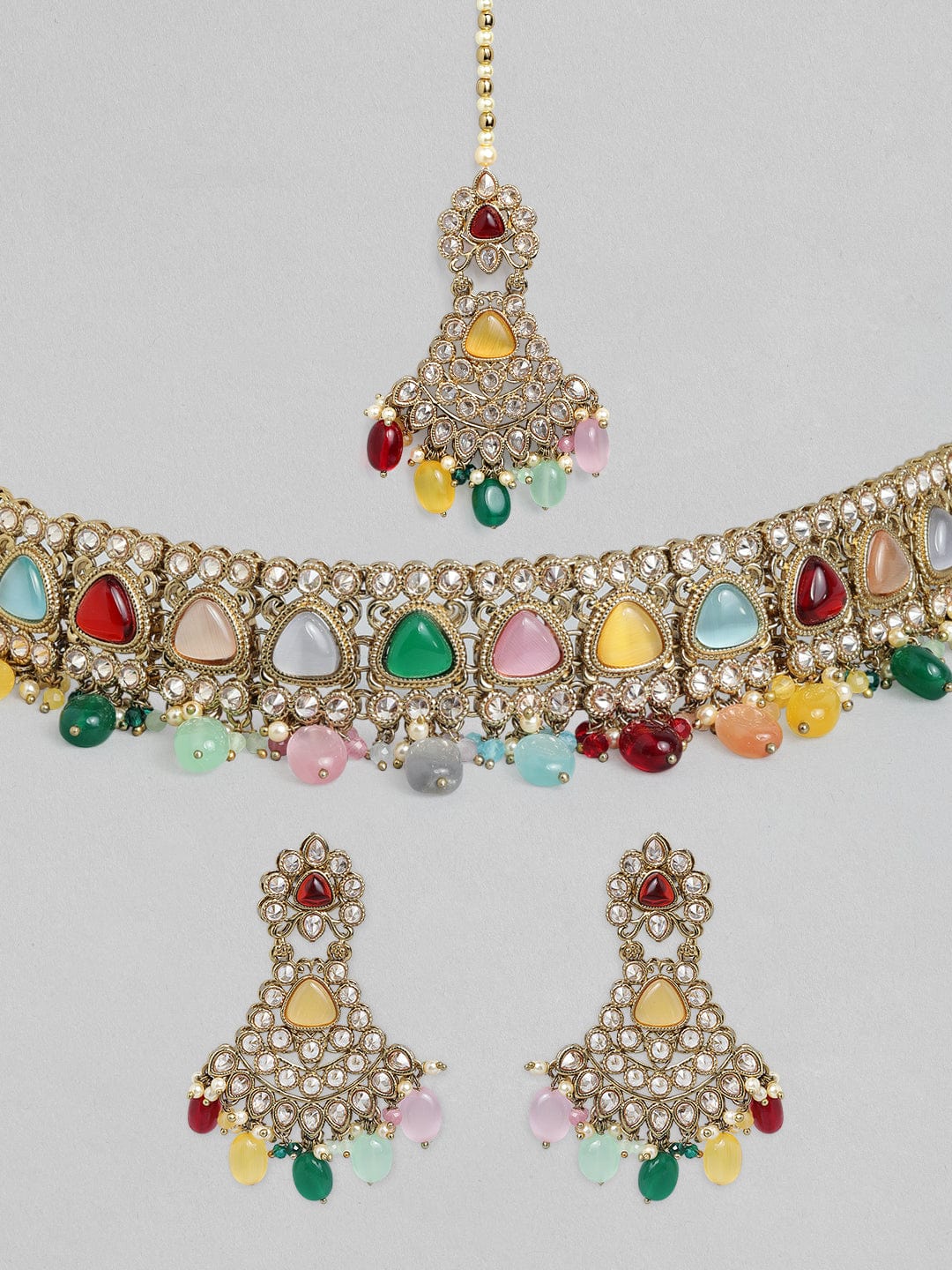 Rubans Gold Plated Handcrafted Multicolored Beads Necklace Set Necklace Set