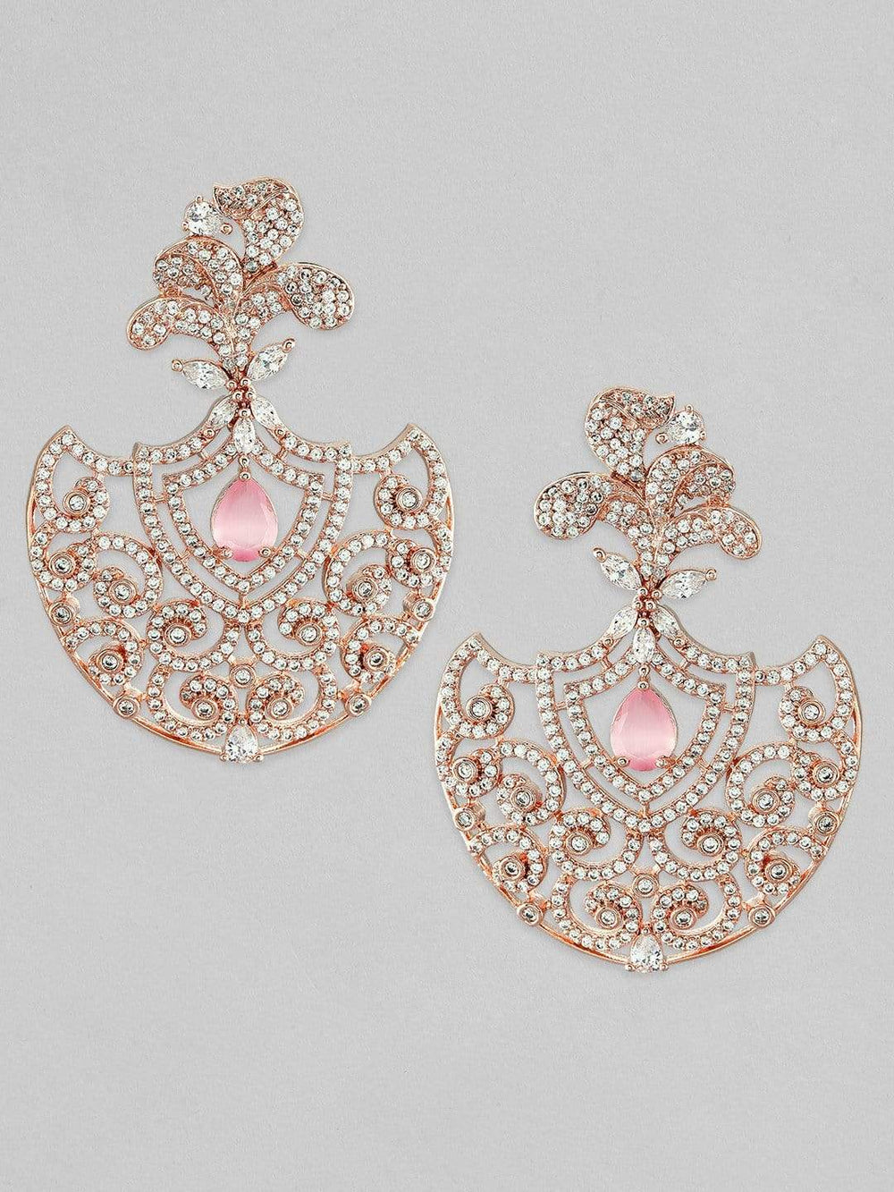 Rubans Gold Plated Handcrafted Pink AD Studded Drop Earrings. Earrings