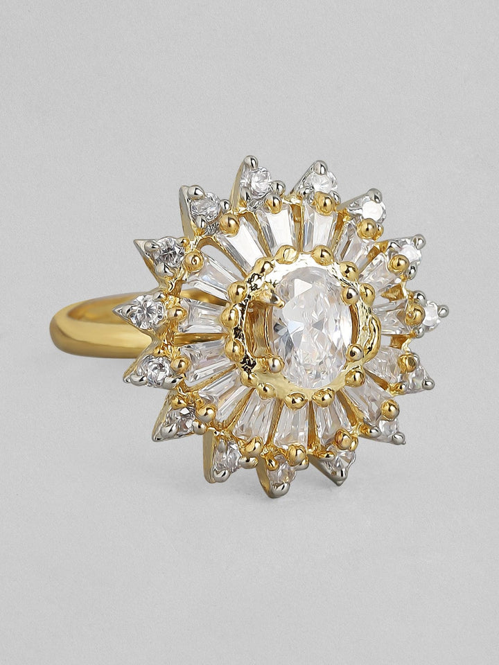 Rubans Gold Plated Handcrafted Zircon Stone Floral Ring Rings